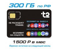 TELE2 300 Гб. + безлимит YouTube, видеохостинги, соцсети